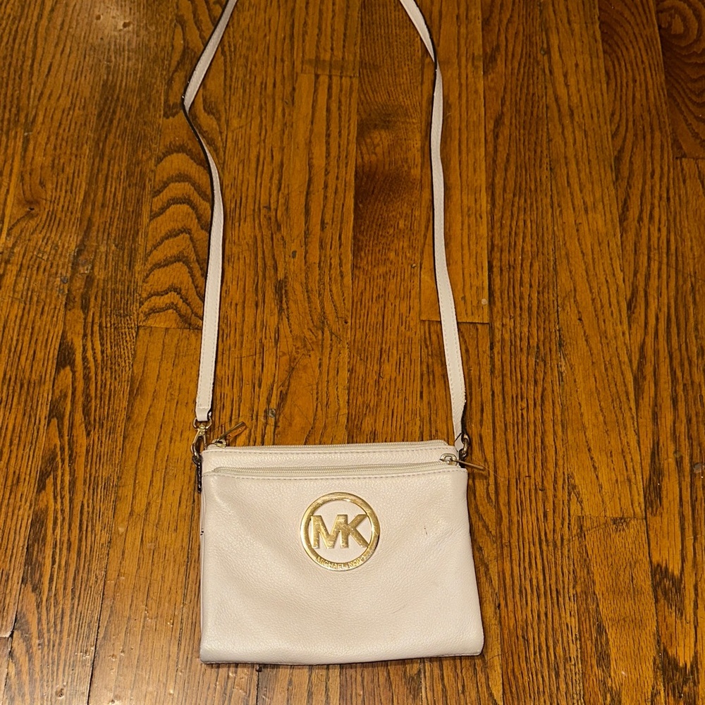 Michael Kors White Crossbody Bag with Gold Logo